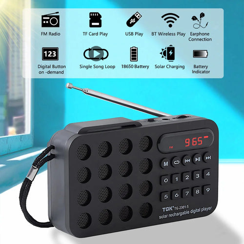Solar Charging Portable FM Receiver Radio With Bluetooth